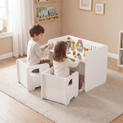 Kids Table and Chair Set, 3-Piece, Chalkboard, White