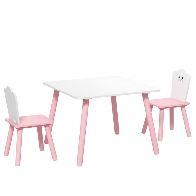 Kids Table and Chair Set, 3-Piece, Pink and White