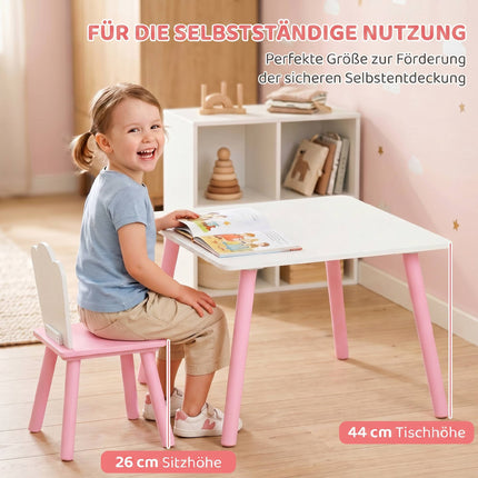 Kids Table and Chair Set, 3-Piece, Pink and White