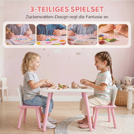 Kids Table and Chair Set, 3-Piece, Pink and White
