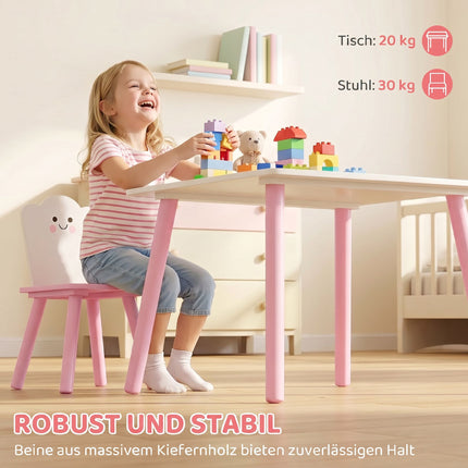 Kids Table and Chair Set, 3-Piece, Pink and White
