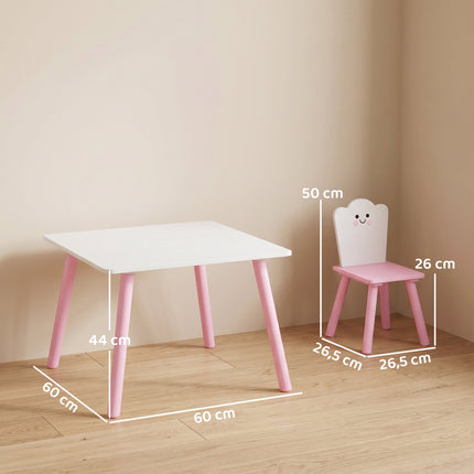 Kids Table and Chair Set, 3-Piece, Pink and White