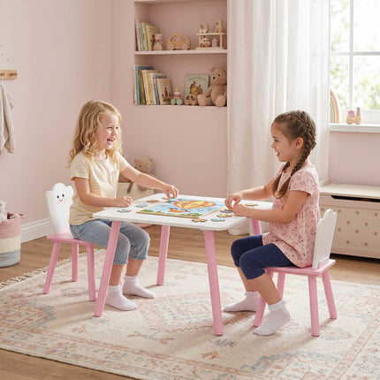 Kids Table and Chair Set, 3-Piece, Pink and White