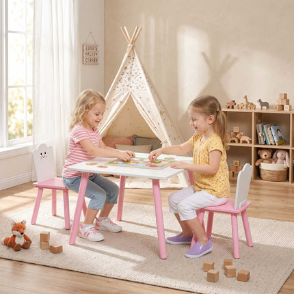 Kids Table and Chair Set, 3-Piece, Pink and White