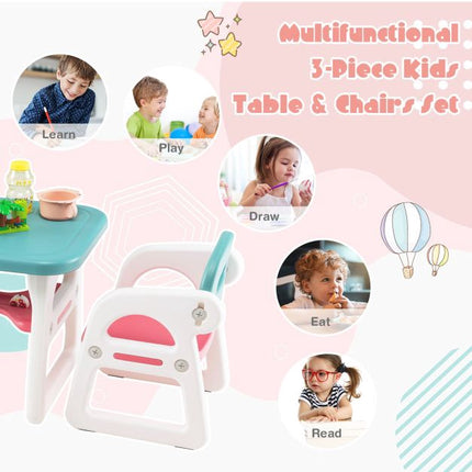 Kids Table and Chair Set, 3-Piece, Storage Shelf, Ages 1-5