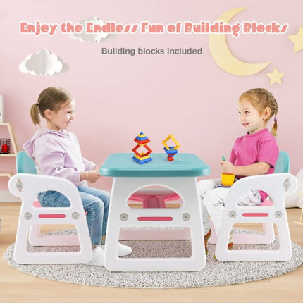 Kids Table and Chair Set, 3-Piece, Storage Shelf, Ages 1-5