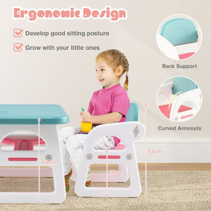 Kids Table and Chair Set, 3-Piece, Storage Shelf, Ages 1-5