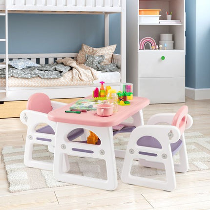 Kids Table and Chair Set, 3-Piece, Storage Shelf, HDPE