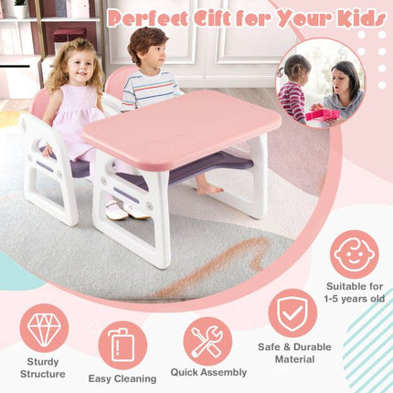 Kids Table and Chair Set, 3-Piece, Storage Shelf, HDPE