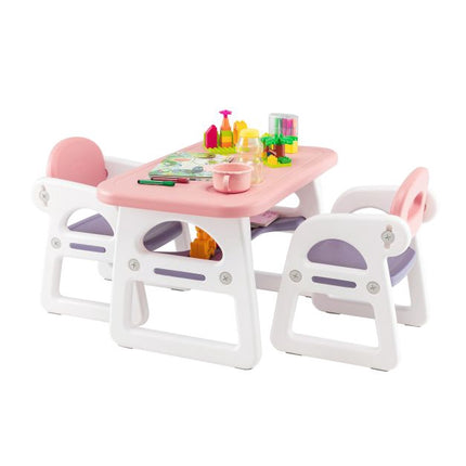 Kids Table and Chair Set, 3-Piece, Storage Shelf, HDPE