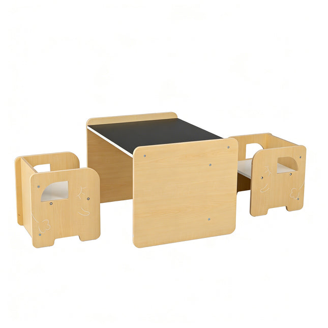 Kids Table and Chair Set, 3-Piece with Chalkboard, 2 Stools