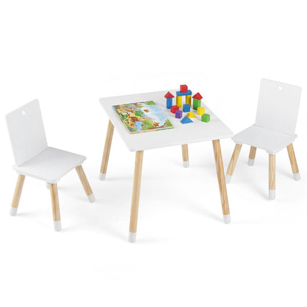 Kids Table and Chairs Set, Wood, White, 3-Piece