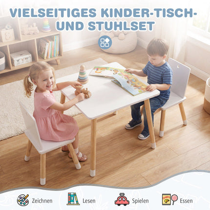 Kids Table and Chairs Set, Wood, White, 3-Piece