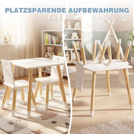 Kids Table and Chairs Set, Wood, White, 3-Piece