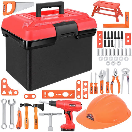 Kids Toolbox Set 62 Pieces with Battery Screwdriver, Helmet, Ages 3+