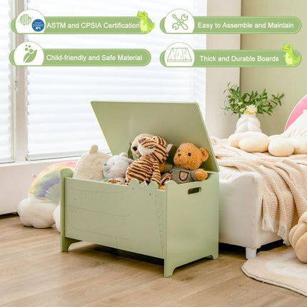 Kids Toy Box, Flip-Top Safety Hinge, Green MDF