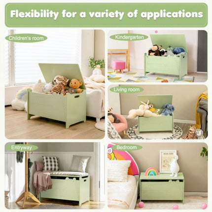 Kids Toy Box, Flip-Top Safety Hinge, Green MDF