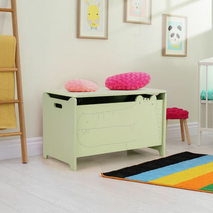 Kids Toy Box, Flip-Top Safety Hinge, Green MDF