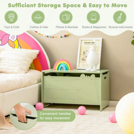 Kids Toy Box, Flip-Top Safety Hinge, Green MDF