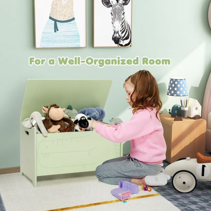 Kids Toy Box, Flip-Top Safety Hinge, Green MDF