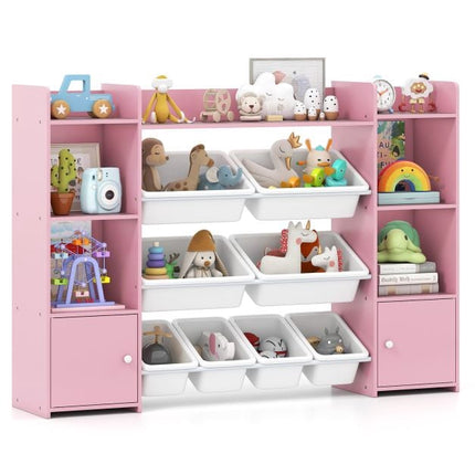 Kids Toy Storage Organizer, 4-Tier, 6 Cubbies, 8 Bins, Pink