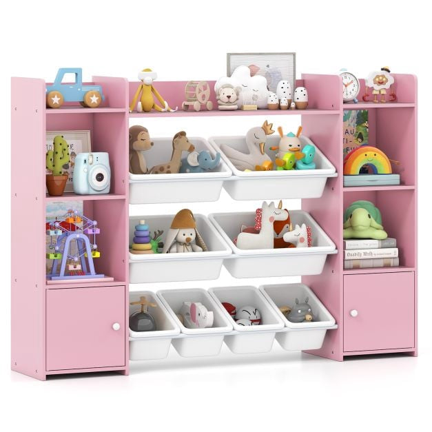 Kids Toy Storage Organizer, 4-Tier, 6 Cubbies, 8 Bins, Pink