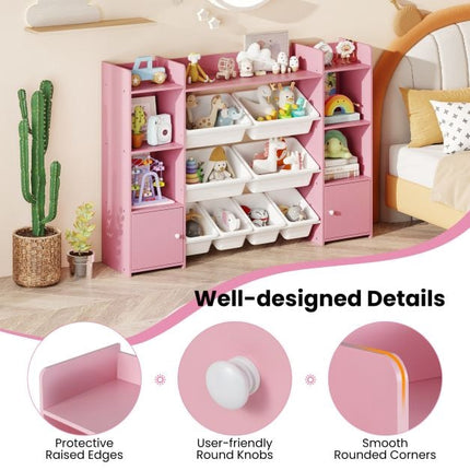 Kids Toy Storage Organizer, 4-Tier, 6 Cubbies, 8 Bins, Pink