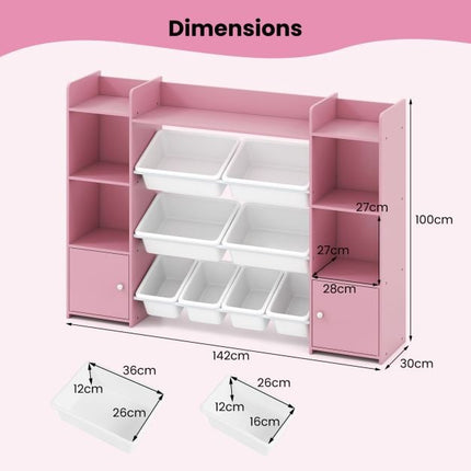 Kids Toy Storage Organizer, 4-Tier, 6 Cubbies, 8 Bins, Pink