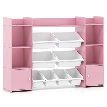 Kids Toy Storage Organizer, 4-Tier, 6 Cubbies, 8 Bins, Pink