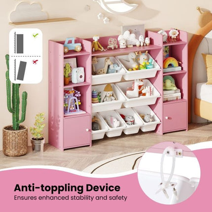 Kids Toy Storage Organizer, 4-Tier, 6 Cubbies, 8 Bins, Pink