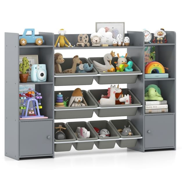 Kids Toy Storage Organizer, 4-Tier, 8 Bins, Grey