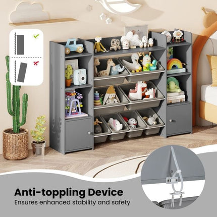 Kids Toy Storage Organizer, 4-Tier, 8 Bins, Grey