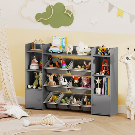 Kids Toy Storage Organizer, 4-Tier, 8 Bins, Grey