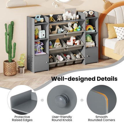 Kids Toy Storage Organizer, 4-Tier, 8 Bins, Grey