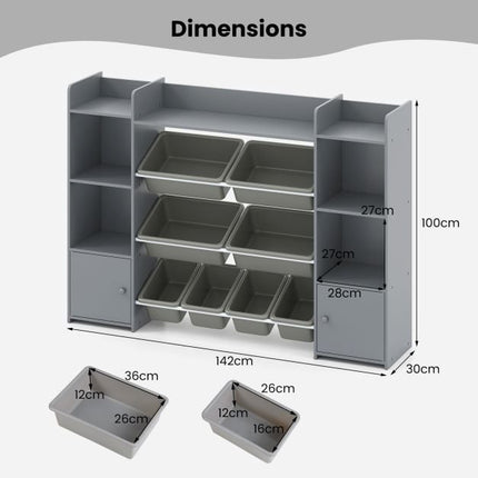 Kids Toy Storage Organizer, 4-Tier, 8 Bins, Grey