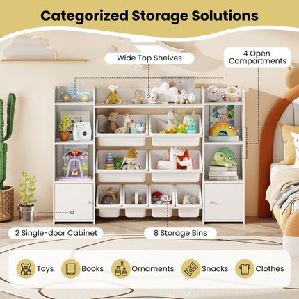 Kids Toy Storage Organizer, 4-Tier, 8 Bins, White