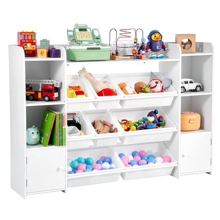 Kids Toy Storage Organizer, 4-Tier Bookshelf, 8 Bins, White