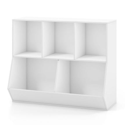 Kids Toy Storage Organizer, 5-Cube Wooden Shelf, Anti-Tip White