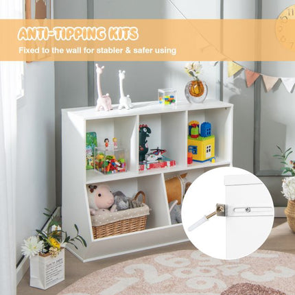 Kids Toy Storage Organizer, 5-Cube Wooden Shelf, Anti-Tip White