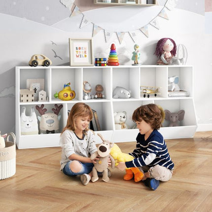 Kids Toy Storage Organizer, 5-Cube Wooden Shelf, Anti-Tip White