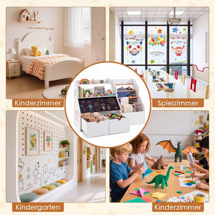 Kids Toy Storage Organizer with Blackboard & Wheels