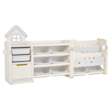 Kids Toy Storage Organizer with Bookshelf, 10 Bins