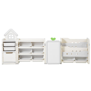 Kids Toy Storage Organizer with Bookshelf, 10 Bins, Drawing Board