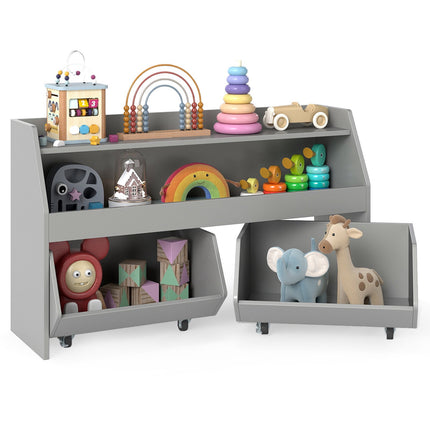 Kids Toy Storage Unit with 2 Movable Drawers and Shelf, Anti-Tip Kit, Grey