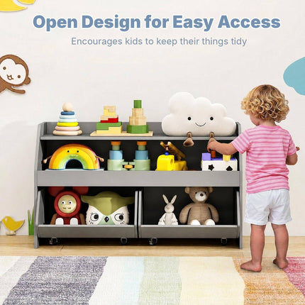 Kids Toy Storage Unit with 2 Movable Drawers and Shelf, Anti-Tip Kit, Grey