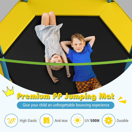 Kids Trampoline With Safety Enclosure Net, 7ft Green