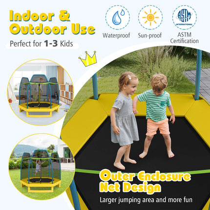 Kids Trampoline With Safety Enclosure Net, 7ft Green