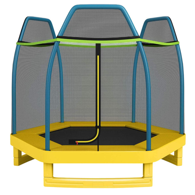 Kids Trampoline With Safety Enclosure Net, 7ft Green