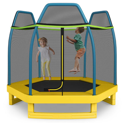 Kids Trampoline With Safety Enclosure Net, 7ft Green