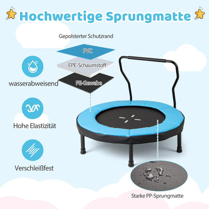 Kids Trampoline with Handle, 102 cm, 100 kg Capacity, Blue